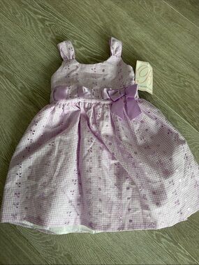 Bonnie Jean Lavender Gingham Bow-Accent Girls Dress